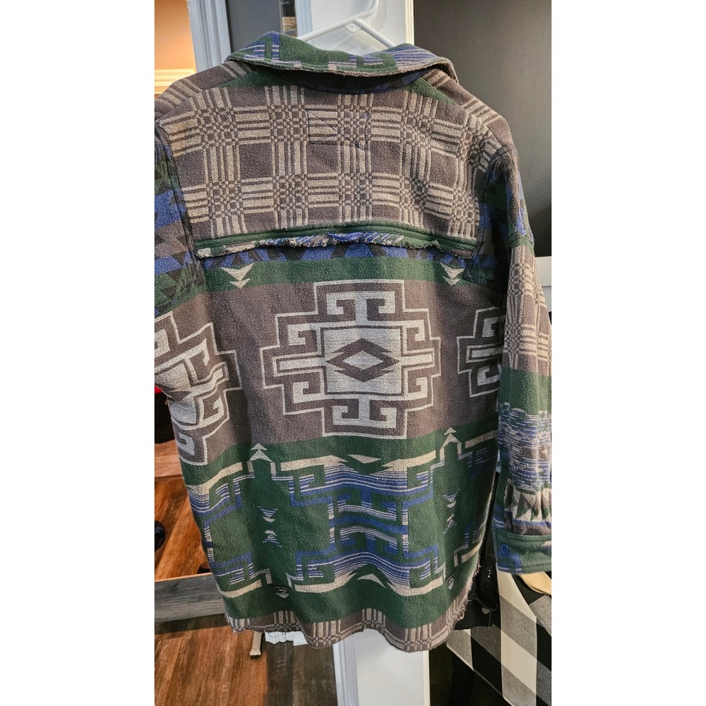 We The Free Free People Arizona Southwestern Geometric Oversized Henley Green S - Picture 5 of 5